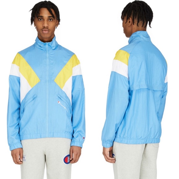 Champion Nylon Full Zip Warm Up Jacket Blue/Sunny Yellow/White size XL - Picture 1 of 16